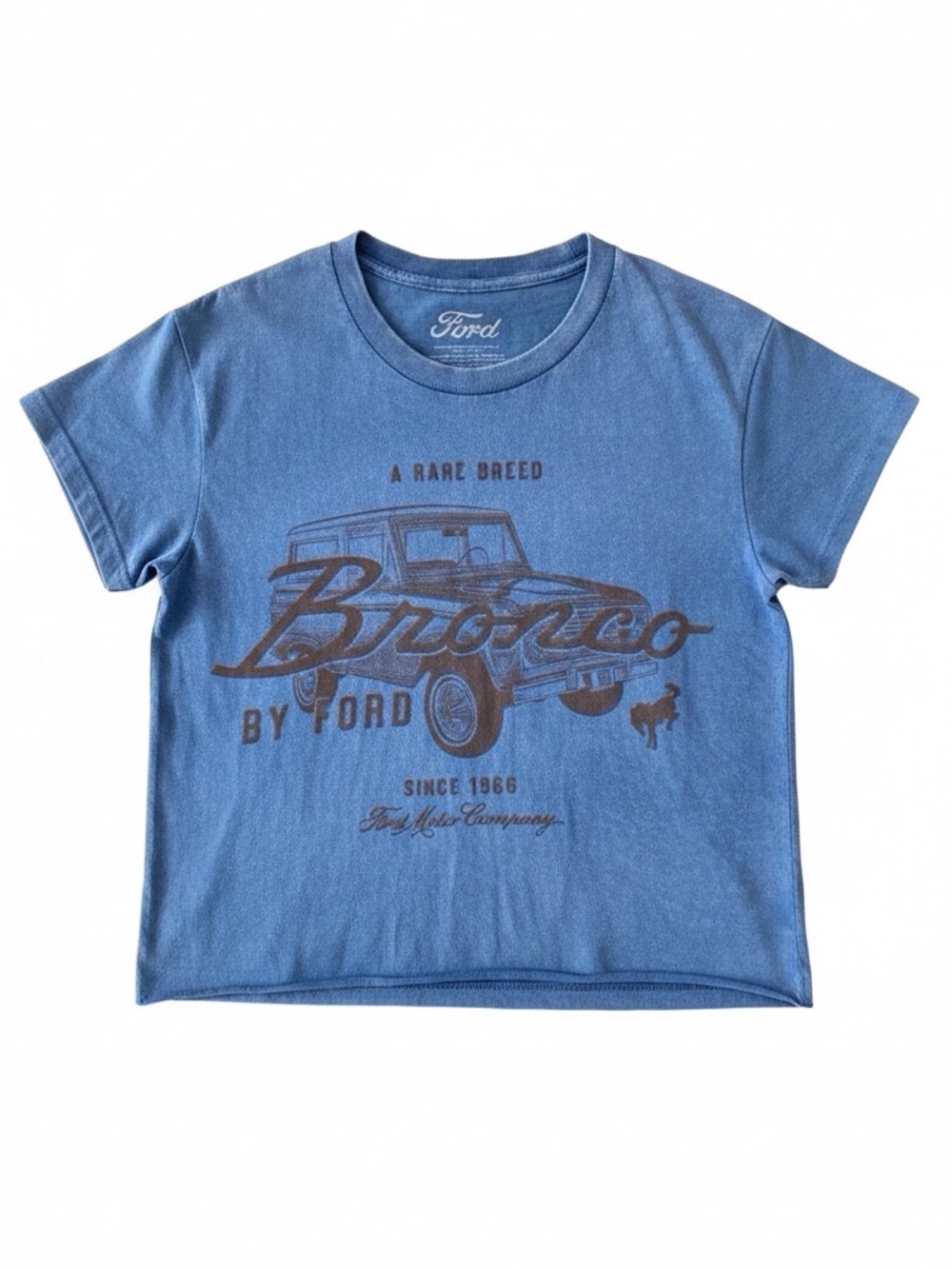 Ford Blue Bronco Graphic Short-Sleeve Cropped Tee, Women's, Large,